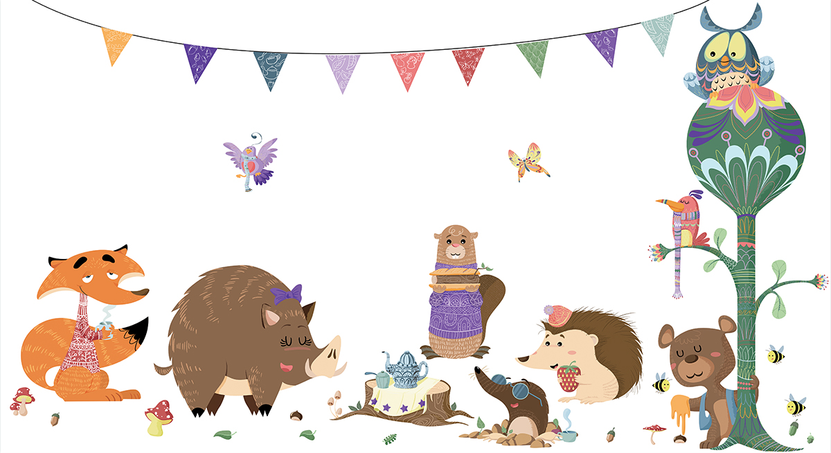 diseño de personajes merienda en el bosque